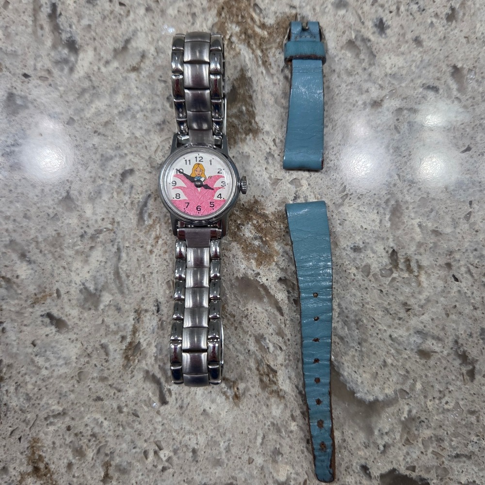 Vintage Alice in Wonderland Watch Stainless Steel Band Womens Collectible